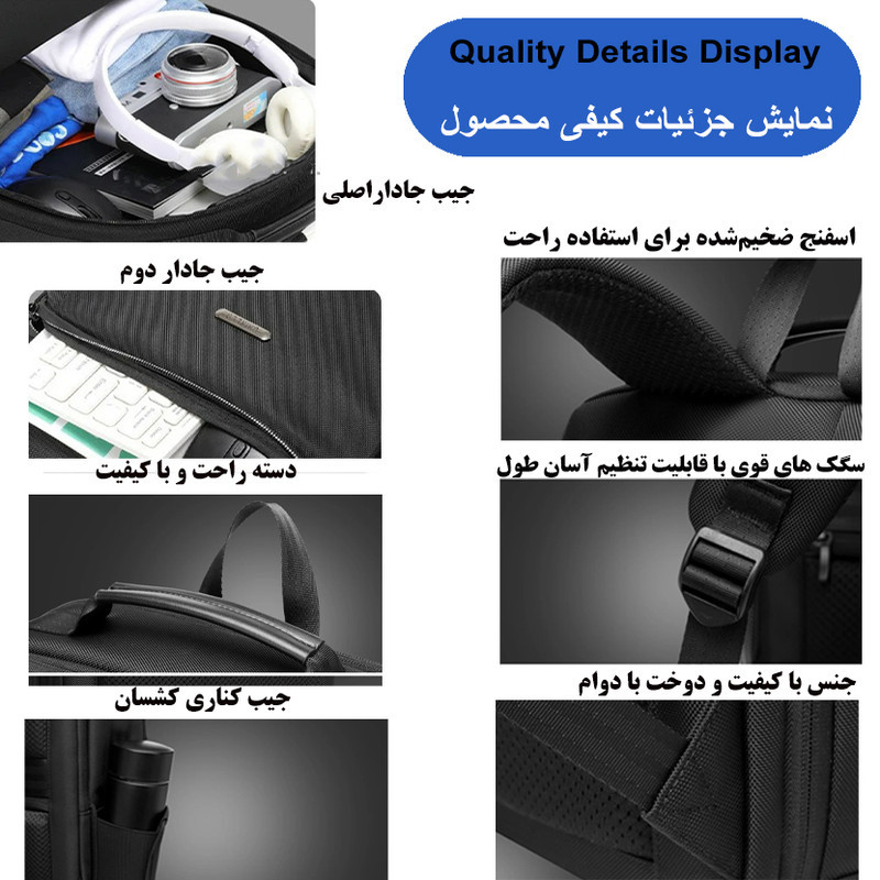 کوله پشتی لپ تاپ چینلو کد 5284 مناسب برای لپ تاپ 14.1 تا 15.6 اینچی