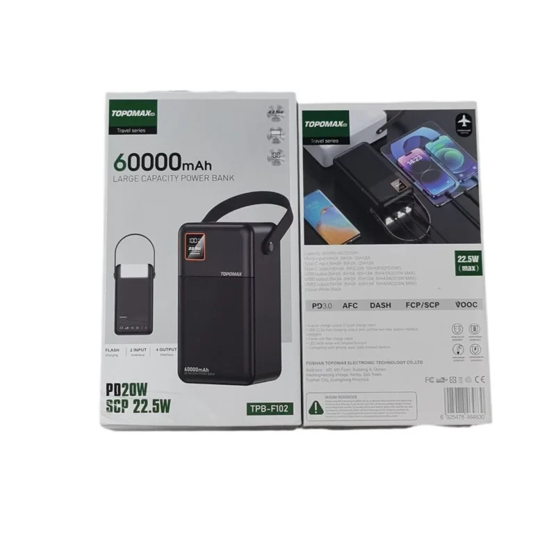 پاوربانک 12 وات توپومکس مدلTPB-F102 ظرفیت 60000 میلی‌آمپرساعت