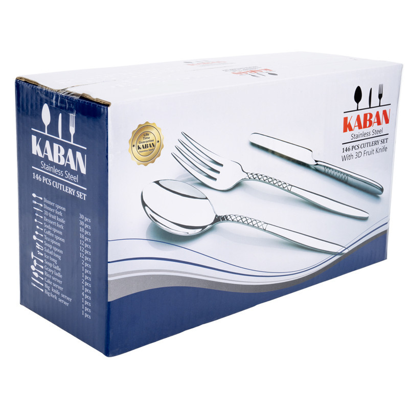 سرویس قاشق، چنگال و کارد استیل 146 پارچه 30 نفره کابان مدل 163