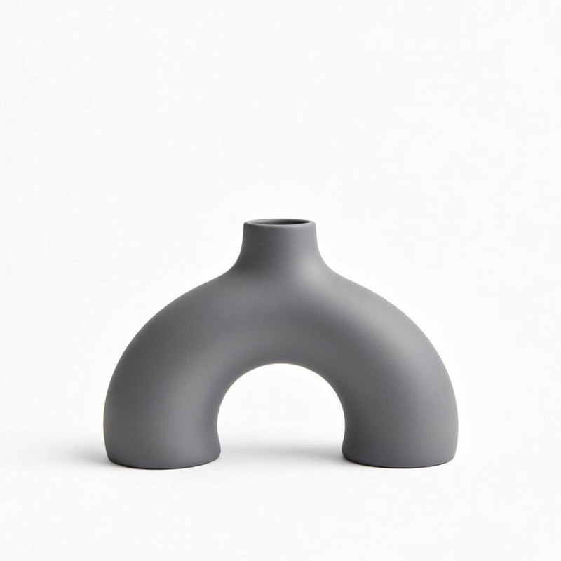 گلدان دکوری سفالی رومیزی با فرم کروی مناسب گل‌های خشک و تزئینی مدل nim donut کد d1 با ابعاد 18x20x18 سانتی‌متر و وزن 200 گرم