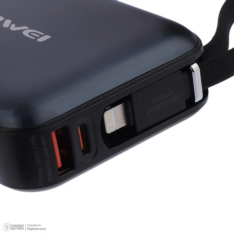 پاوربانک 45 وات اوی مدل C04 ظرفیت 10000 میلی‌آمپرساعت به همراه دو کابل USB-C و لایتنینگ