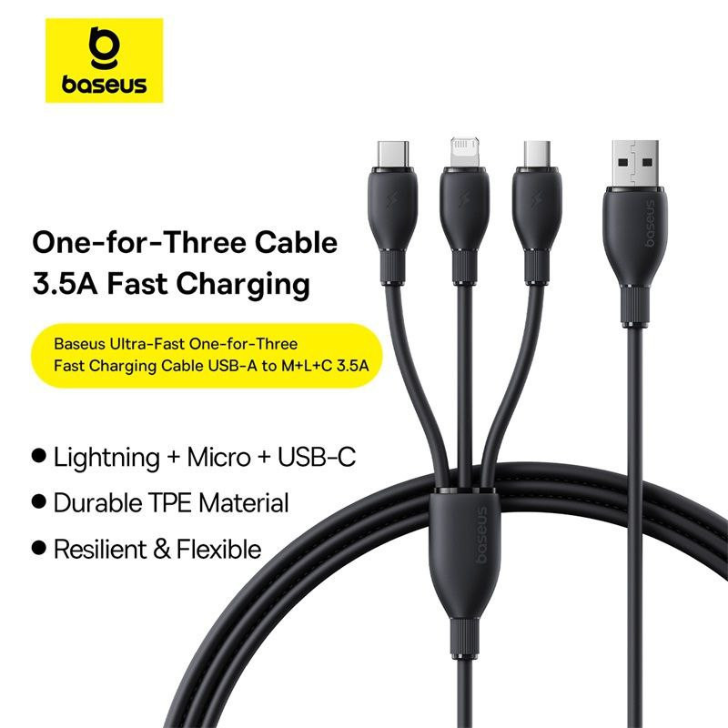 کابل تبدیل USB به لایتنینگUSB-Cmicro-USB بیسوس مدل Ultra-Fast 3.5A طول 1.3 متر