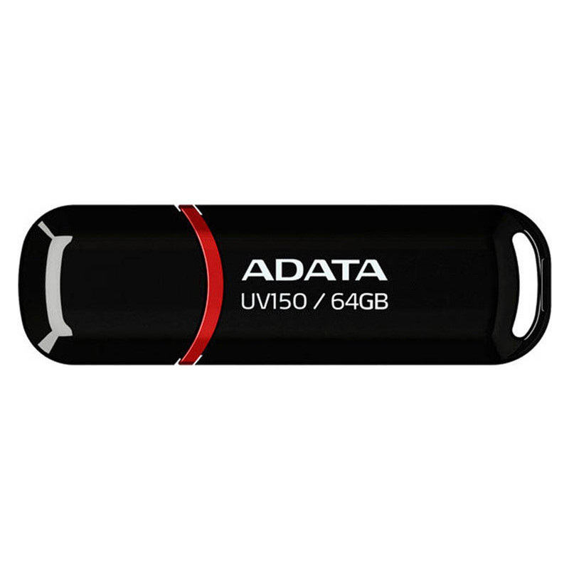 فلش مموری ای دیتا مدل UV150 ظرفیت 64 گیگابایت، رابط USB 3.2 Gen1 با سرعت خواندن 100 مگابایت بر ثانیه، درپوش‌دار، سازگار با ویندوز، مک و لینوکس، مناسب موبایل، تبلت، لپ‌تاپ و تلویزیون