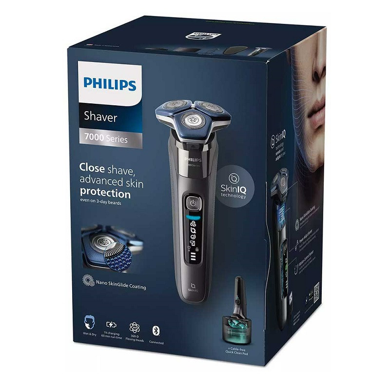 ماشین اصلاح موی صورت فیلیپس مدل S788755 با سه تیغه پلاتینیوم، اصلاح چرخشی با شماره صفر، باتری 1500mAh، شارژ سریع 5 دقیقه‌ای، نمایشگر دیجیتال و ضدآب مناسب استفاده زیر دوش