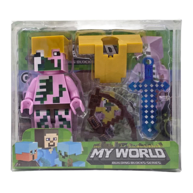 فیگور ناب سل مدل  ماینکرافت همراه با ابزار جنگ طرح MY WORLD کدNAAB 006 ارتفاع 9 سانتی متر
