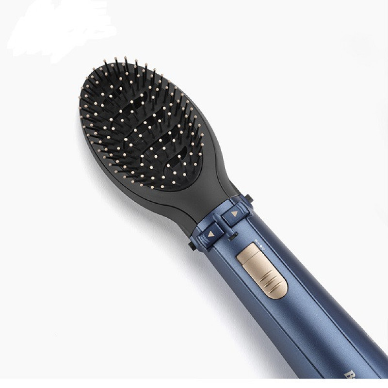 سشوار برس‌دار چرخشی 1000 وات بابیلیس مدل Style pro 1000، موتور DC، وزن 280 گرم، المنت سرامیک، دارای سری متمرکز‌کننده باریک با ویژگی صاف‌کنندگی، فرکنندگی، با قابلیت باد سرد، فناوری تولید یون
