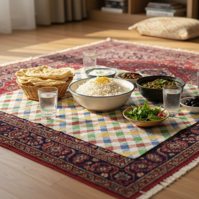 سفره ۶ نفره مدل TCA170204 طرح چهارخانه سایز ۱۴۰×۱۰۰ سانتیمتر