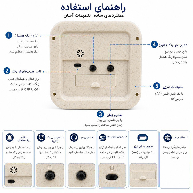 ساعت رومیزی عقربه‌ای مدل مربع