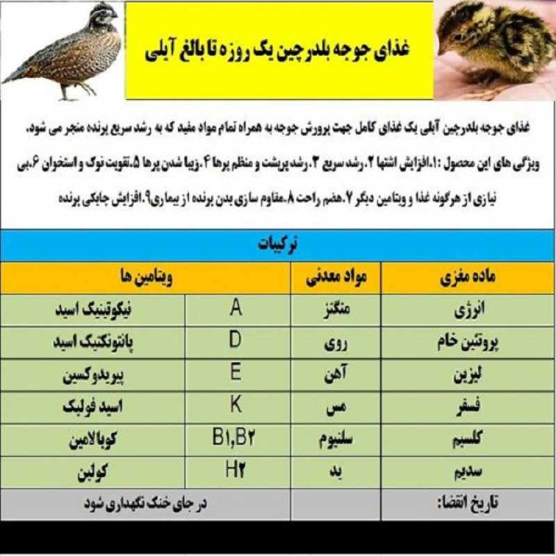 غذای خشک بلدرچین مدل خوش خوراک وزن 1000 گرم