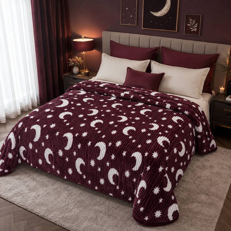 پتو مسافرتی 2 نفره مدل ماه و ستاره دو نفره سایز 220x200 سانتی‌متر