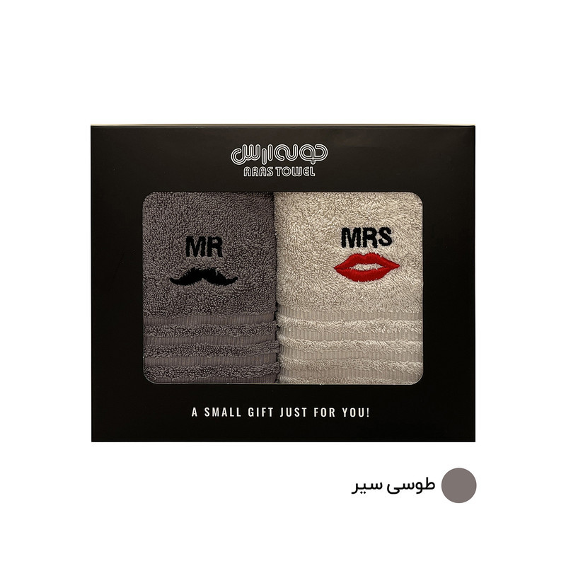 حوله دستی ارس مدل Mr and Mrs سایز 40x60 بسته 2 عددی