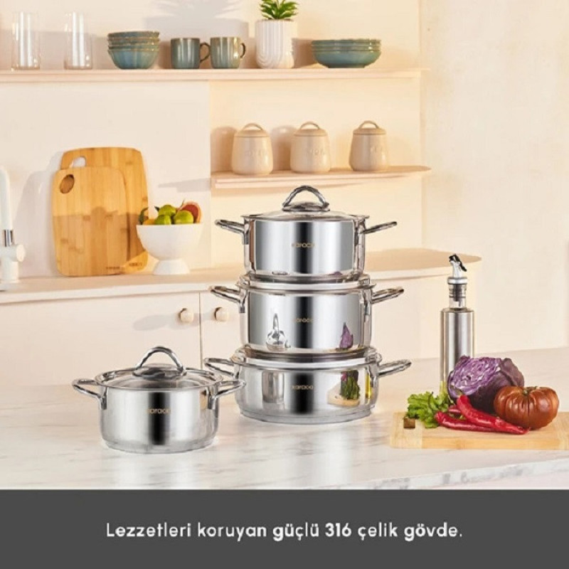 سرویس قابلمه استیل 8 پارچه کاراجا مدل Sakura Powersteel 316