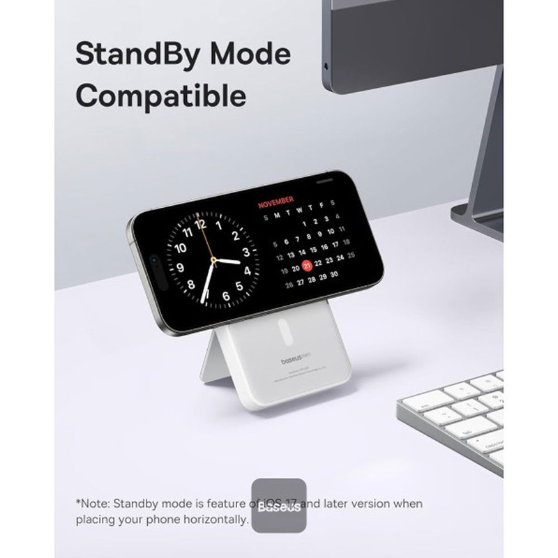 پاوربانک بی‌سیم 20 وات بیسوس مدل MagPro Magnetic Bracket 20w با ظرفیت 5000 میلی آمپر ساعت به همراه کابل USB-C به USB-C