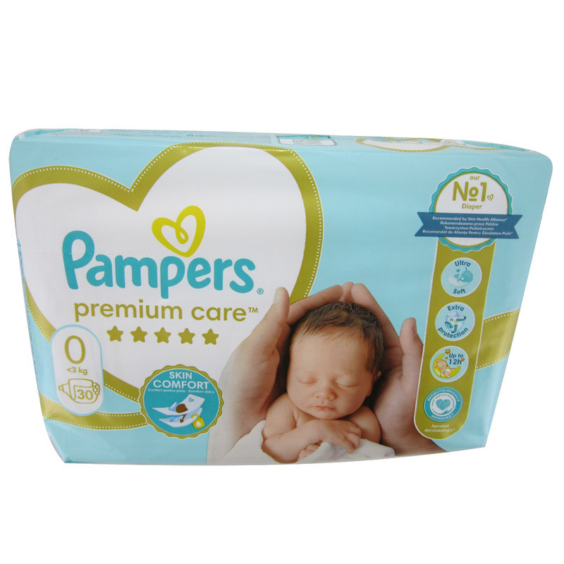 پوشک بچه پمپرز مدل چسبی premium care سایز 0 صفر بسته 30 عددی