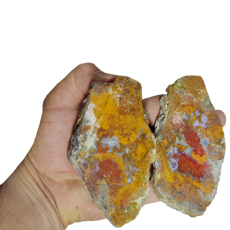 سنگ راف عقیق مدل جاسپر رنگی c117 مجموعه 2 عددی