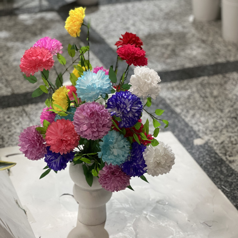 گل مصنوعی مدل بوته داوودی سه گل و برگ مجموعه 3 عددی