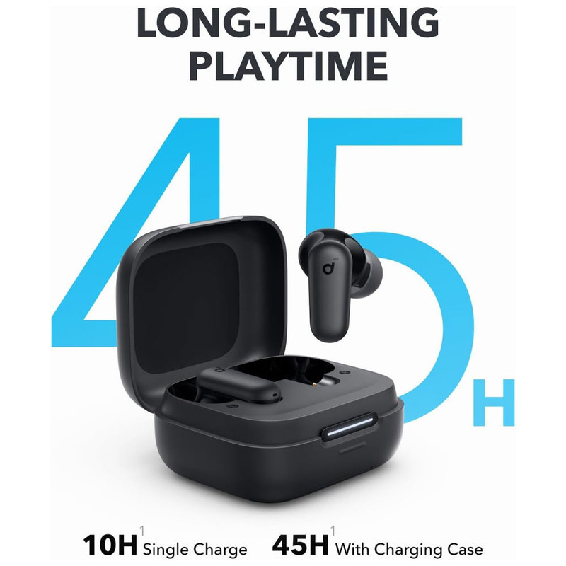 هدفون بلوتوثی انکر مدل Soundcore P30i با نویز کنسلینگ فعال (ANC)، درگاه شارژ USB Type-C، دارای 4 میکروفون با فناوری هوش مصنوعی، مجهز به دکمه لمسی و نشانگر LED مقاوم در برابر رطوبت و گردوغبار