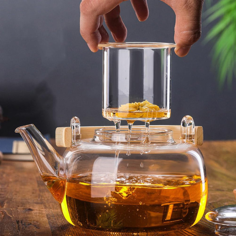 قوری مدل ویداستی دسته بامبو کد 1369n 800cc