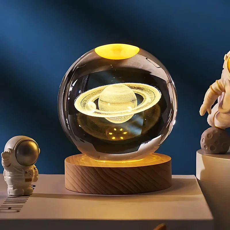 چراغ خواب مدل گوی شیشه ای 3D طرح سیاره زحل