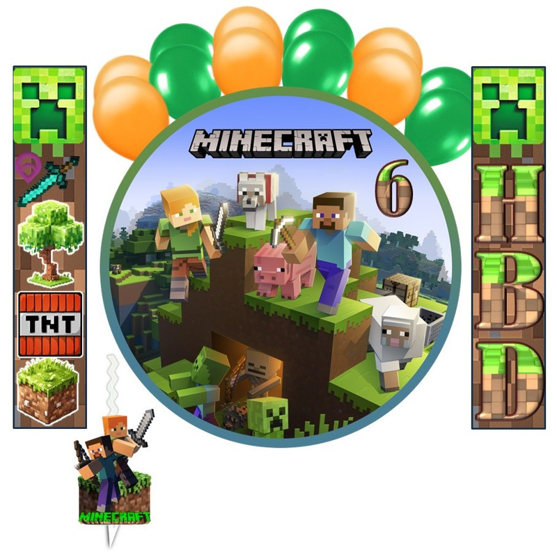 لوازم مهمانی تم تولد Minecraft مدل 06 مجموعه 14 عددی