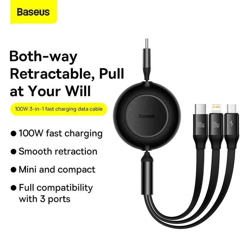 کابل تبدیل USB-C به USB-CmicroUSB لایتنینگ بیسوس مدل Mirror2 100W طول 1.1 متر