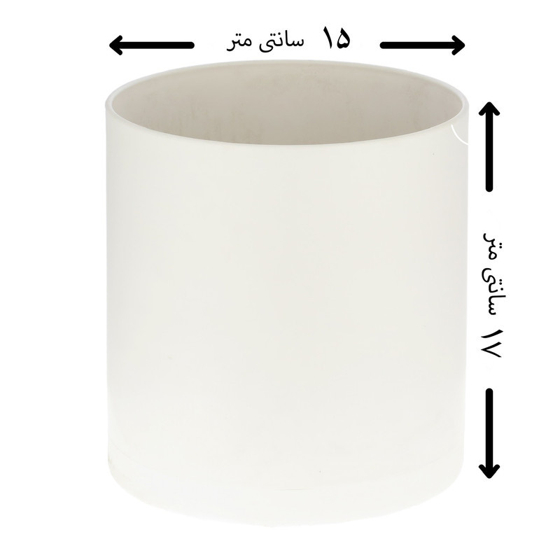گلدان دکوری استوانه‌ای طرح مهرنی 1517 از پلیمر مقاوم در برابر اشعه UV خورشید، ضربه و تغییرات دمایی به همراه زیرگلدانی، ابعاد 15×15×17 سانتی‌متر، قابلیت افزایش سوراخ‌های زهکشی