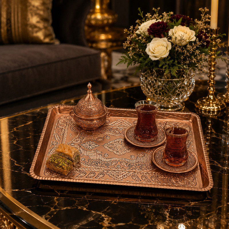 سینی مسی مدل زنجان الماس تراشی