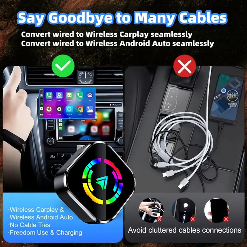 کارپلی و اندروید اتو مدل Wireless CarPlayAndroid Auto Q1A به همراه مبدل USB به USB-C