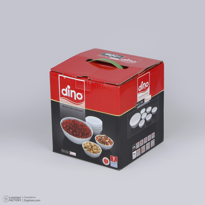 سرویس 7 پارچه آرکوپال دینو طرح دایره ورژن 7 شامل 1 کاسه بزرگ 7×19×19 سانتی‌متر وزن 375 گرم و 6 پیاله 6×11×11 سانتی‌متر وزن 230 گرم، مقاوم در برابر شوک حرارتی، مناسب شستشو با دست و ماشین ظرفشویی