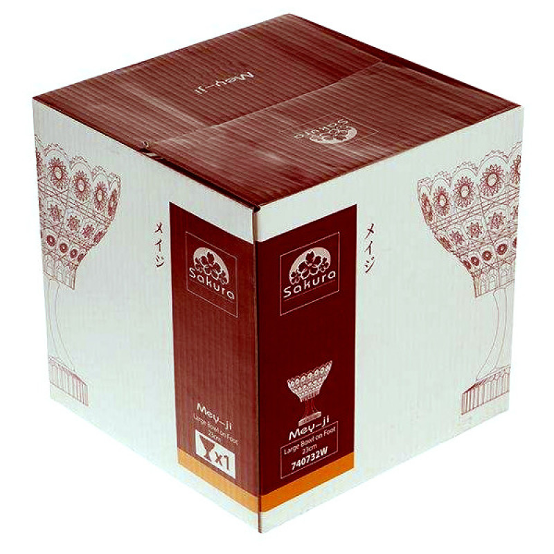 ساکورا آجیل‌خوری بلوری سری می جی مدل S09672200W، با شفافیت و تراش‌های تزئینی، ابعاد 23×23×23 سانتی‌متر، وزن 1495 گرم