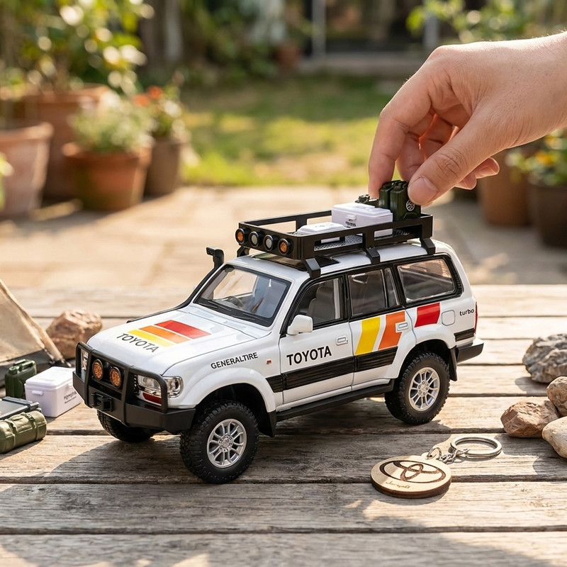 ماکت ماشین ناب سل مدل تویوتا لندکروزر آفرود Toyota Land Cruiser LC80 کد W100 به همراه جاسوییچی