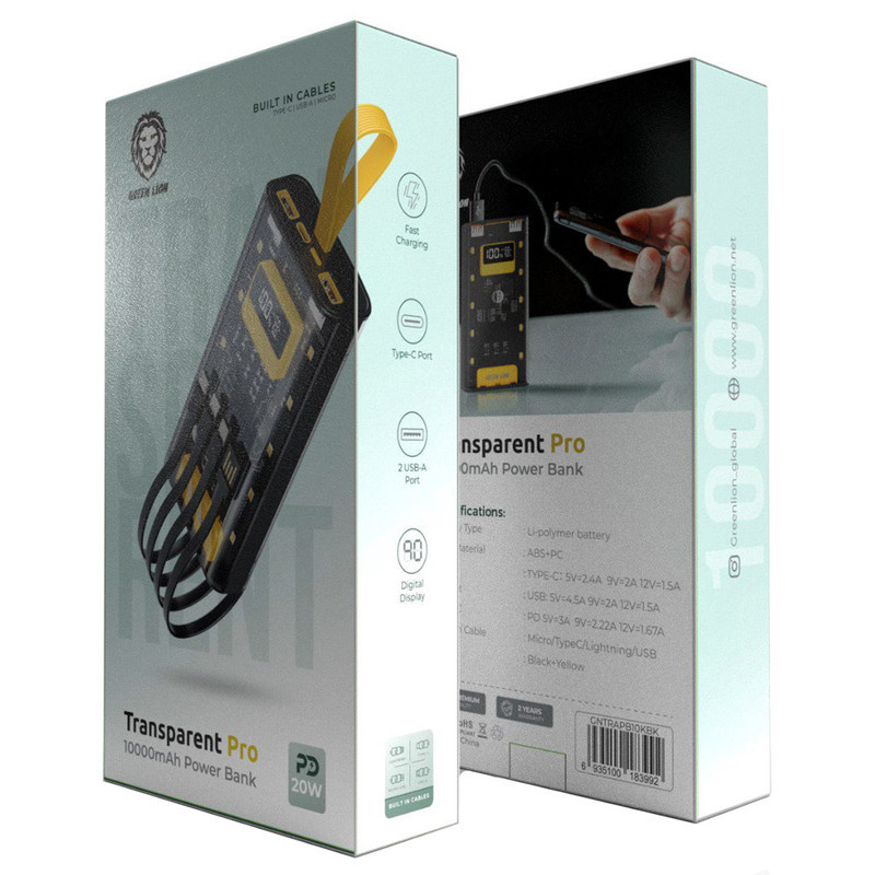 پاوربانک گرین لاین مدل Transparent Pro ظرفیت 10000 میلی‌آمپر ساعت
