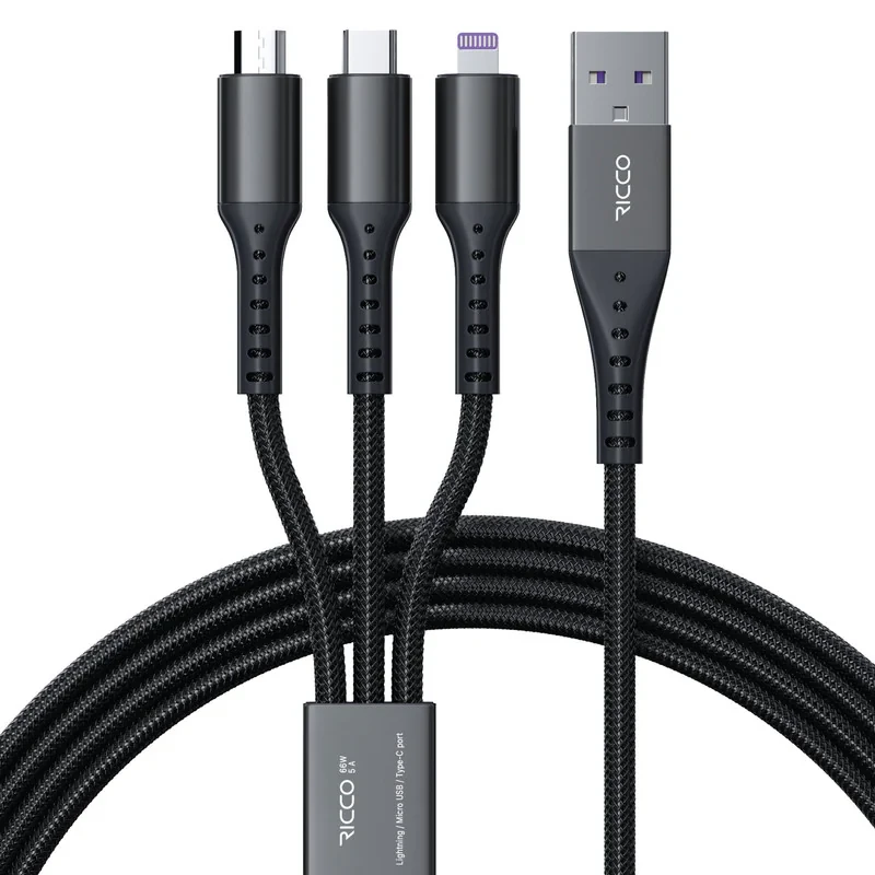 کابل تبدیل USB به لایتنینگ  MicroUSB  USB-C ریکو مدل پاورلینک طول 1.2 متر