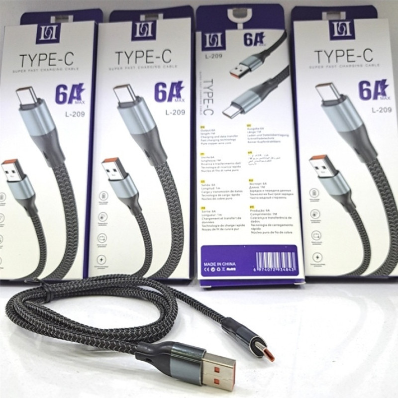 کابل تبدیل USB به USB-C لول مدل Fast Charge 6A MAX طول 1متر