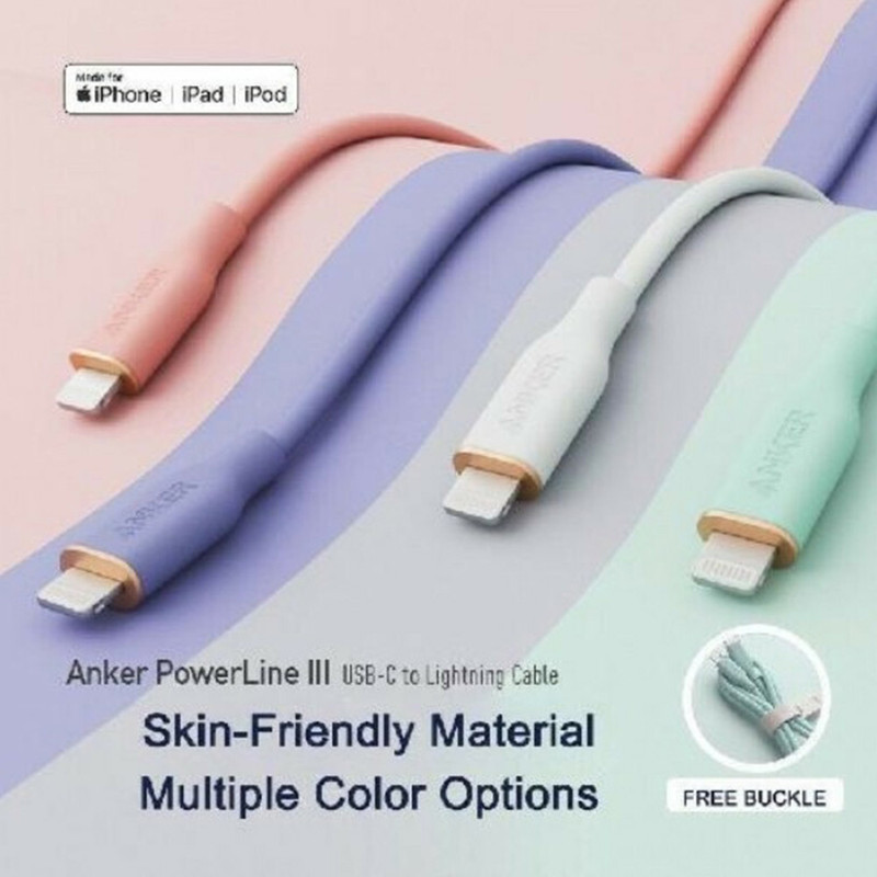 کابل تبدیل USB-C به لایتنینگ انکر مدل Powerline III Flow A8663 طول 1.8 متر