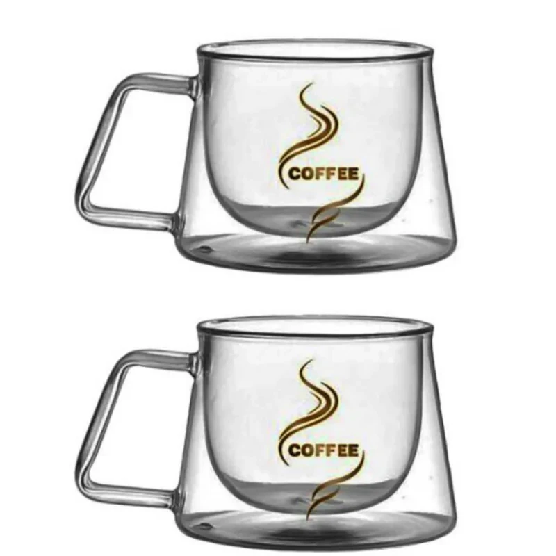 لیوان مدل دوجداره دسته دار کد 250 طرح کافی بسته 2 عددی