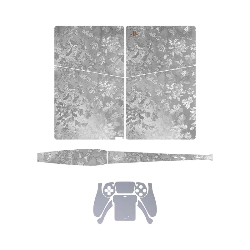 برچسب کنسول و دسته بازی PS5 Slim Digital Edition ماهوت مدل Silver Wildflower_Matte Silver