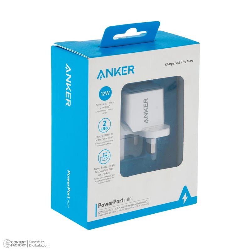 شارژر دیواری 12 وات دو پورت انکر مدل PowerPort Mini A2620
