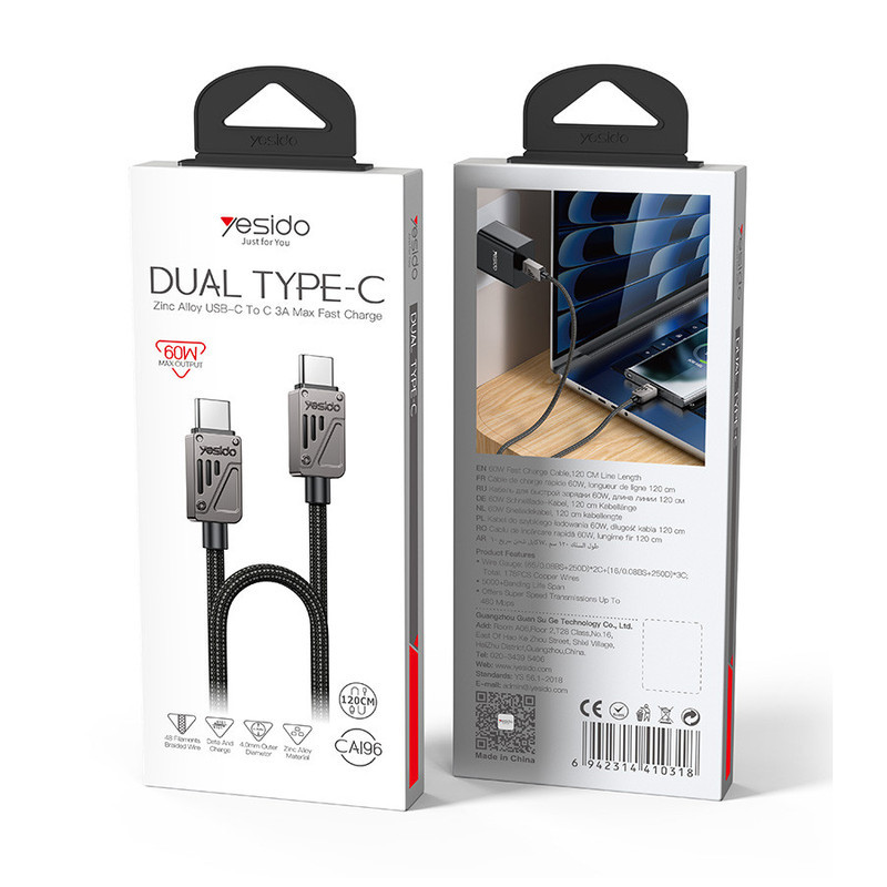 کابل USB-C یسیدو مدل CA196 60W طول 1.2 متر