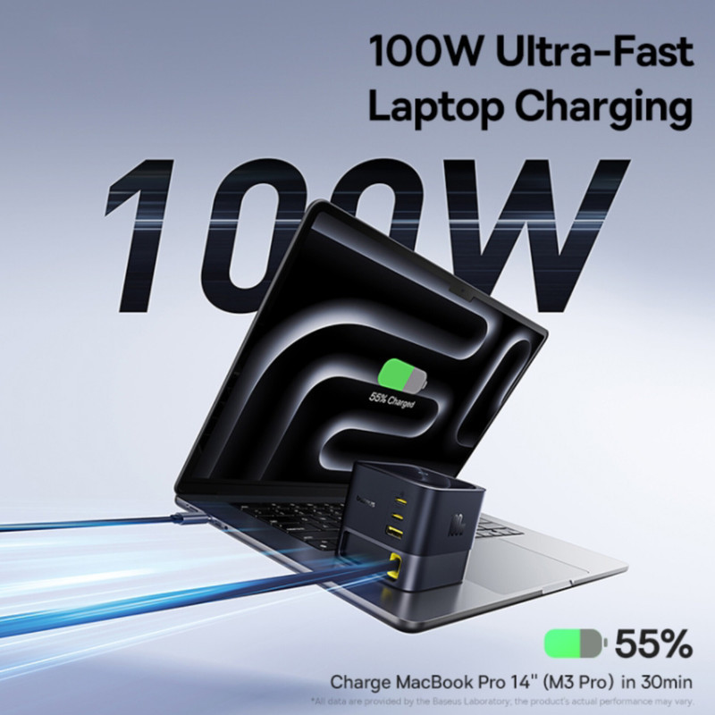 شارژر رومیزی 100 وات 3 پورت بیسوس مدل  100W Super GaN  به همراه کابل  USB-C