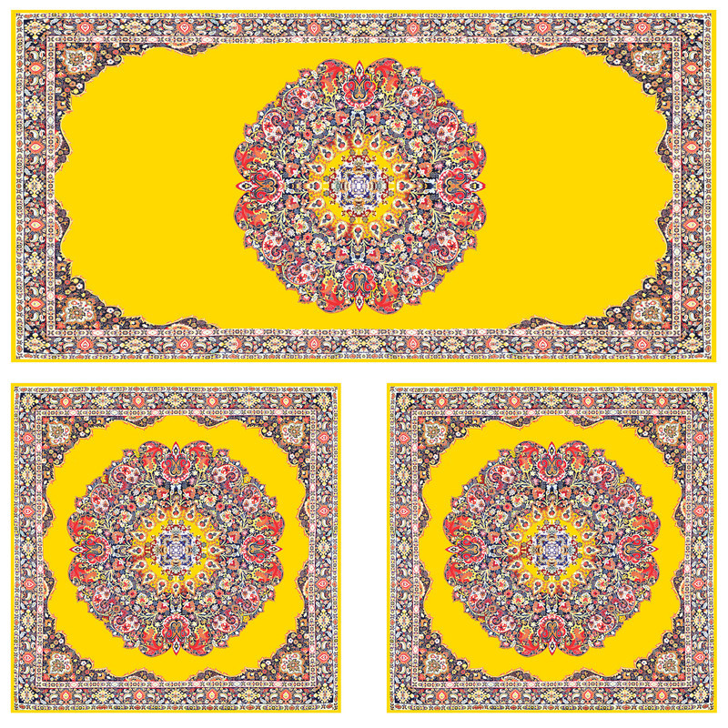 ست رومیزی سه تکه مستطیل مربع طرح ترمه کد 9920.16