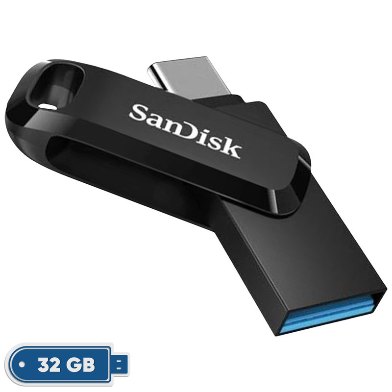 فلش مموری سن دیسک مدل Ultra Dual Drive Go ظرفیت 32 گیگابایت با دو رابط USB 3.2 و USB-C، سرعت خواندن 150 مگابایت بر ثانیه، بدنه فلزی، سازگار با گوشی، تبلت، کامپیوتر و مک