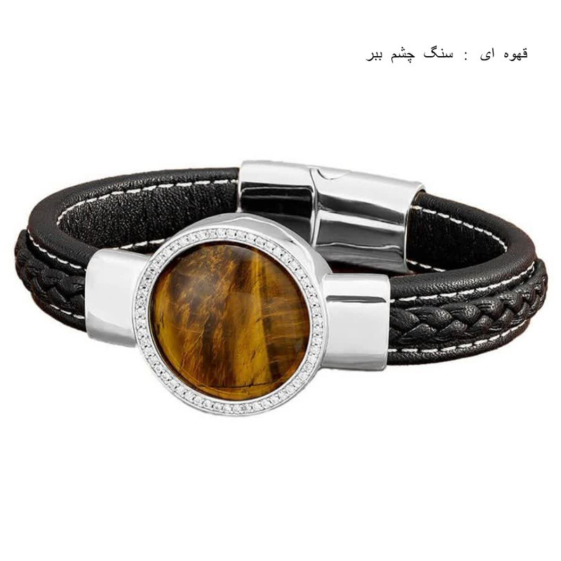 دستبند چرمی مردانه گالری گوهرسنگ مدل نگین سنگ طبیعی کد GS777NEW