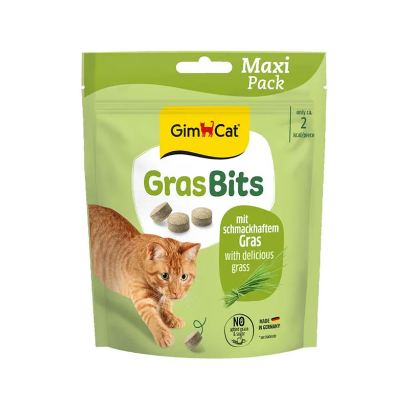 تشویقی گربه جیم کت مدل Gras Bits با طعم علف گربه وزن 140 گرم