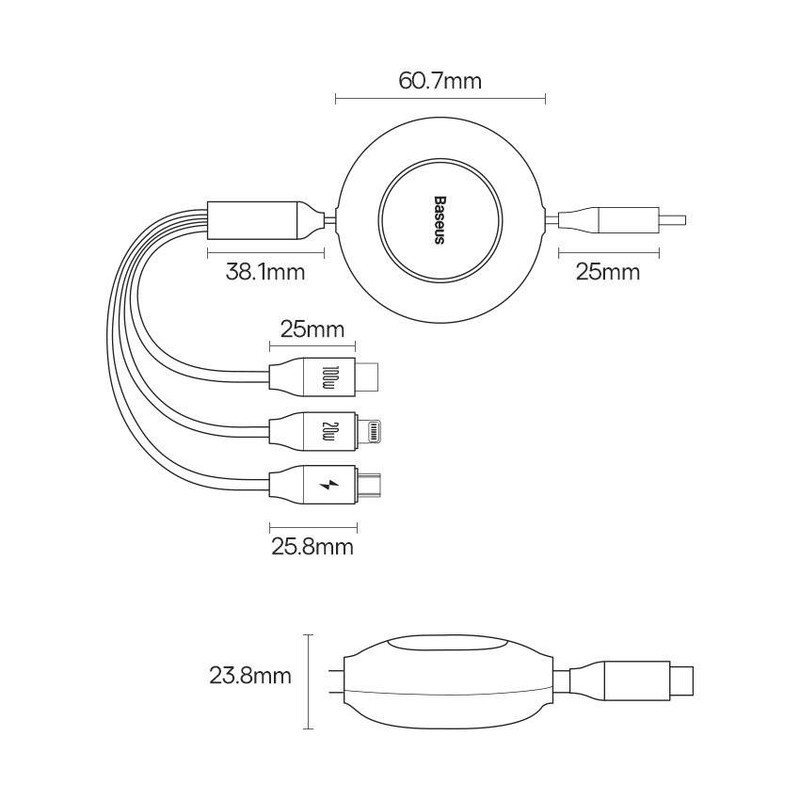 کابل تبدیل USB-C به USB-CmicroUSB لایتنینگ بیسوس مدل Mirror2 100W طول 1.1 متر