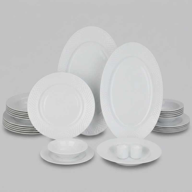 سرویس غذاخوری 28 پارچه چینی زرین ایران سری رادیانس مدل White 2 درجه عالی