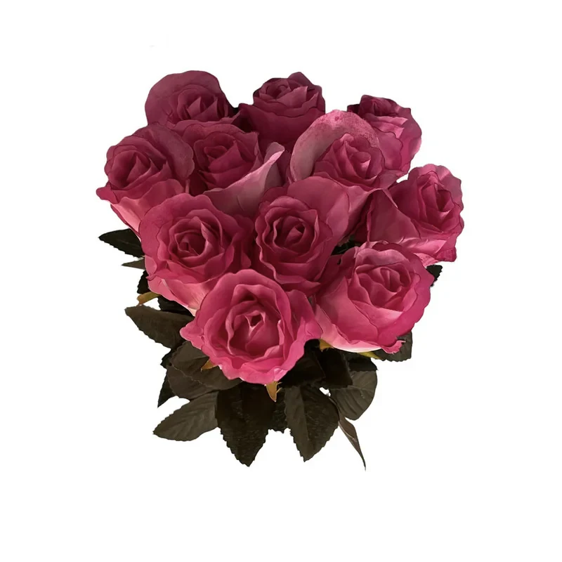 دسته گل رز مصنوعی پارچه‌ای 11 شاخه طول 45 سانتی‌متر با قابلیت شستشو و خم شدن مناسب گلدان‌های بزرگ و کوچک