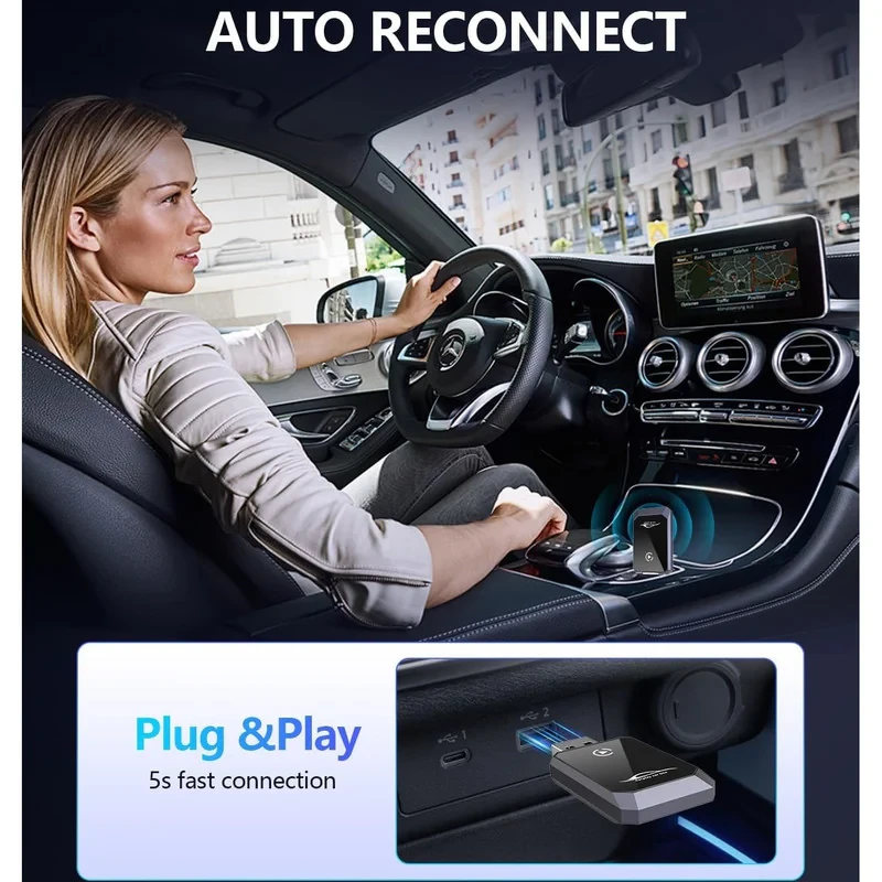 کارپلی و اندروید اتو مدل Wireless CarPlayAndroid Auto Q1Y به همراه مبدل USB به USB-C