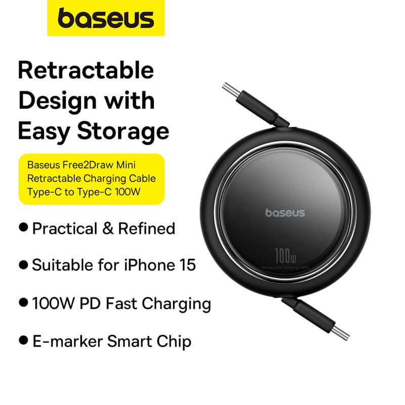 کابل USB-C  بیسوس مدل Free2Draw Mini Retractable 100W طول 1 متر