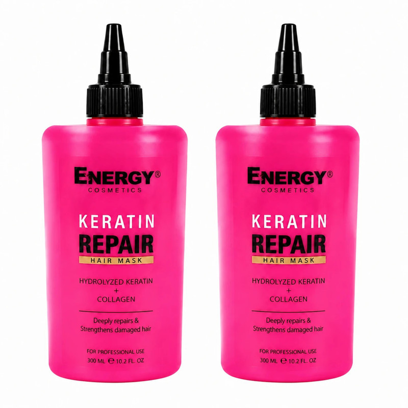 ماسک مو ترمیم‌کننده انرژی کازمتیکس مدل Keratin Repair مناسب موهای آسیب‌دیده حجم 300 میلی‌لیتر بسته 2 عددی
